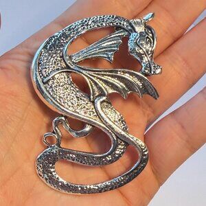 Dragon Brooch Vintage Silver Tone Fantasy Creature Pin